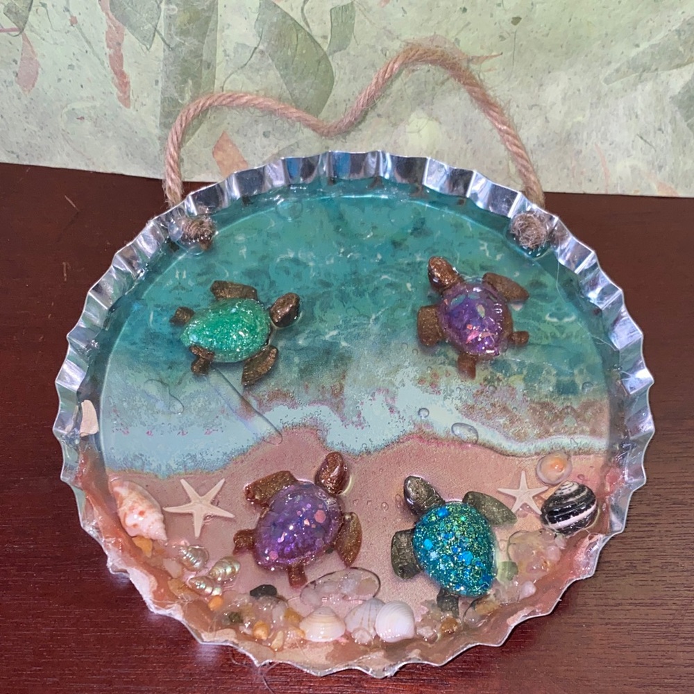 Ocean-Themed Resin Wall Art with Turtles
